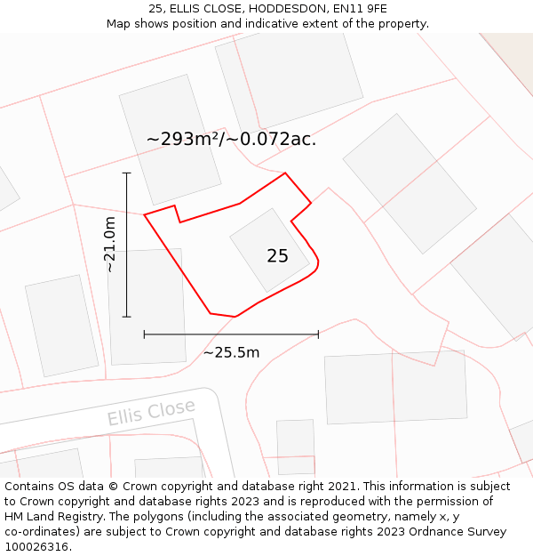 25, ELLIS CLOSE, HODDESDON, EN11 9FE: Plot and title map