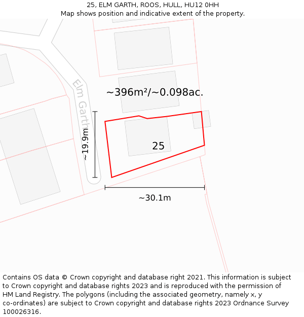 25, ELM GARTH, ROOS, HULL, HU12 0HH: Plot and title map