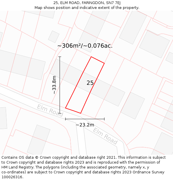 25, ELM ROAD, FARINGDON, SN7 7EJ: Plot and title map
