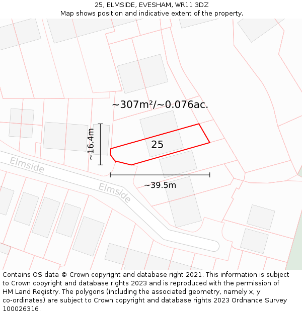 25, ELMSIDE, EVESHAM, WR11 3DZ: Plot and title map