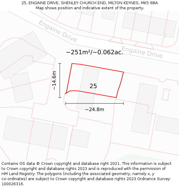 25, ENGAINE DRIVE, SHENLEY CHURCH END, MILTON KEYNES, MK5 6BA: Plot and title map