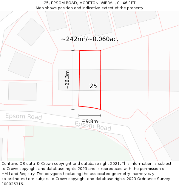 25, EPSOM ROAD, MORETON, WIRRAL, CH46 1PT: Plot and title map