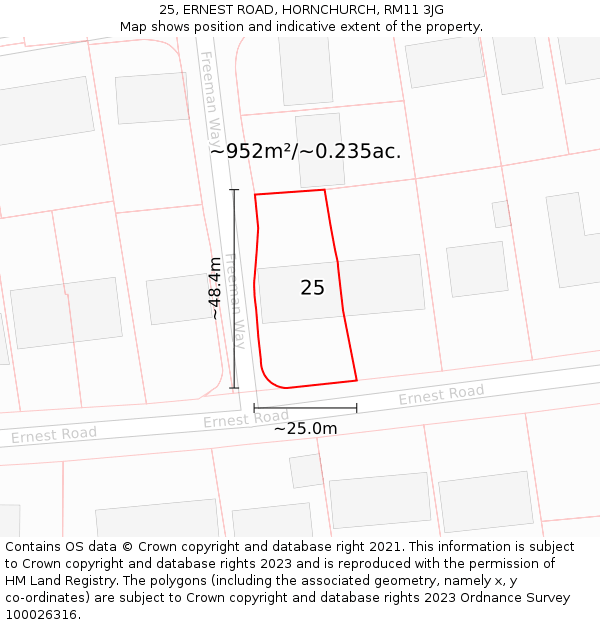 25, ERNEST ROAD, HORNCHURCH, RM11 3JG: Plot and title map