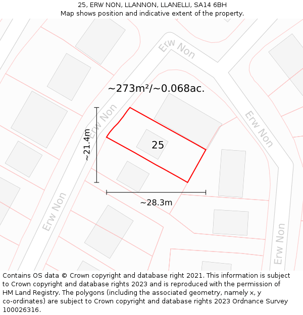 25, ERW NON, LLANNON, LLANELLI, SA14 6BH: Plot and title map