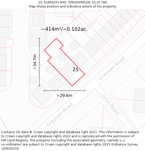 25, EVERSON WAY, SPENNYMOOR, DL16 7BX: Plot and title map