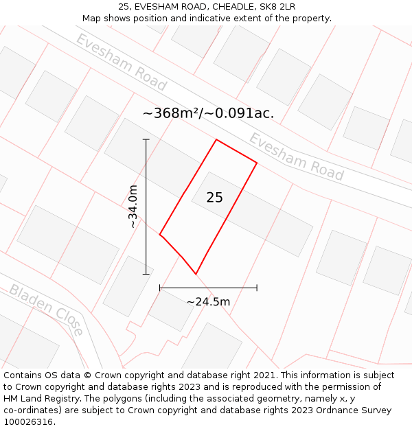 25, EVESHAM ROAD, CHEADLE, SK8 2LR: Plot and title map