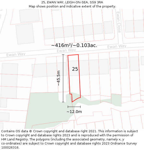 25, EWAN WAY, LEIGH-ON-SEA, SS9 3RA: Plot and title map