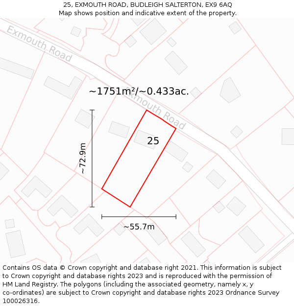 25, EXMOUTH ROAD, BUDLEIGH SALTERTON, EX9 6AQ: Plot and title map