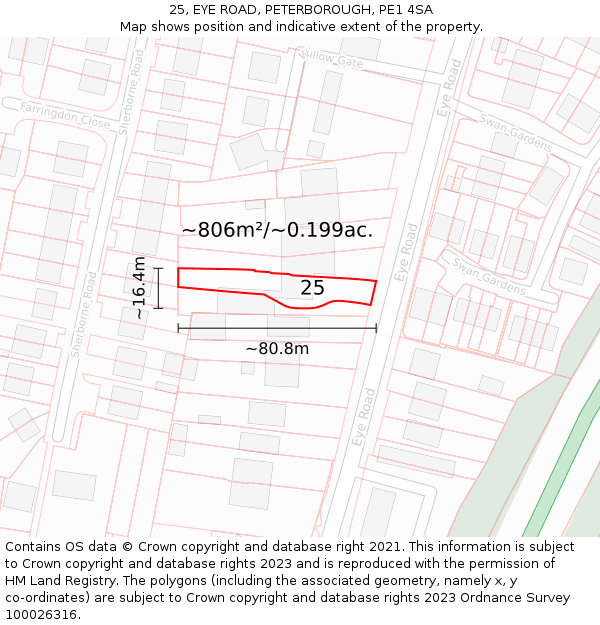 25, EYE ROAD, PETERBOROUGH, PE1 4SA: Plot and title map