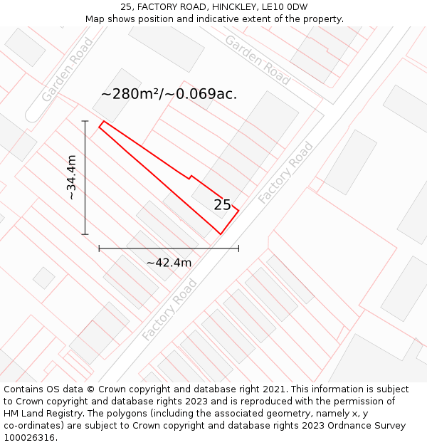 25, FACTORY ROAD, HINCKLEY, LE10 0DW: Plot and title map