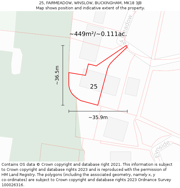 25, FAIRMEADOW, WINSLOW, BUCKINGHAM, MK18 3JB: Plot and title map