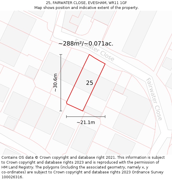 25, FAIRWATER CLOSE, EVESHAM, WR11 1GF: Plot and title map