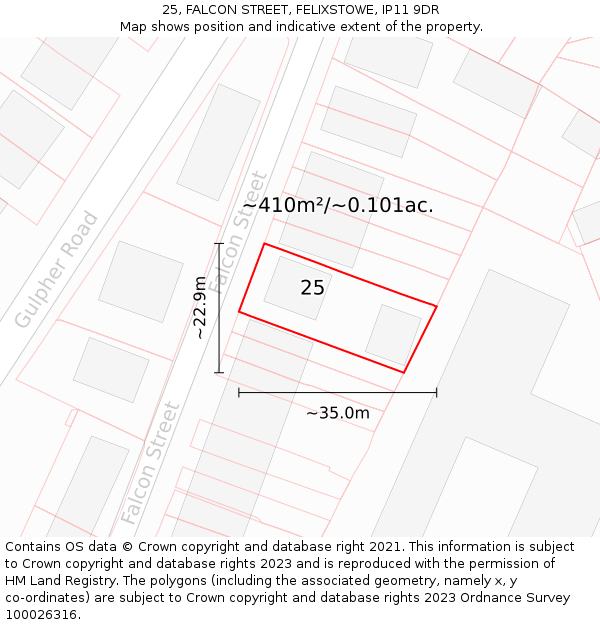 25, FALCON STREET, FELIXSTOWE, IP11 9DR: Plot and title map