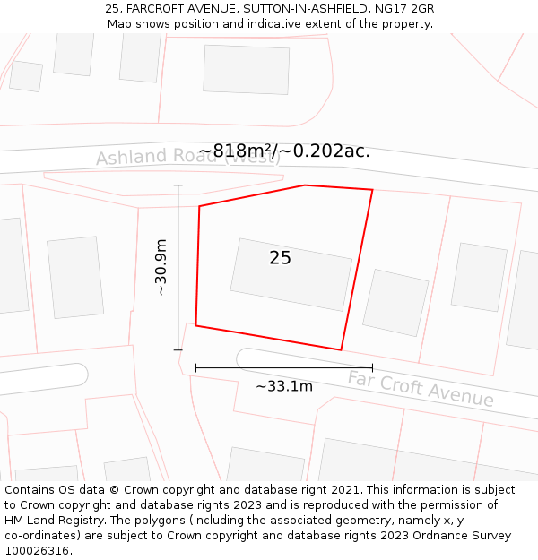 25, FARCROFT AVENUE, SUTTON-IN-ASHFIELD, NG17 2GR: Plot and title map