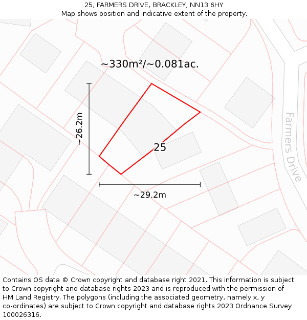 25, FARMERS DRIVE, BRACKLEY, NN13 6HY: Plot and title map