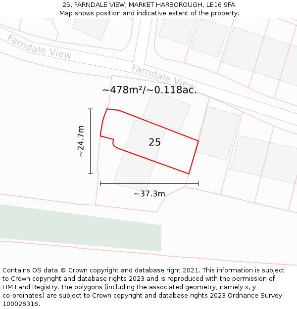 25, FARNDALE VIEW, MARKET HARBOROUGH, LE16 9FA: Plot and title map