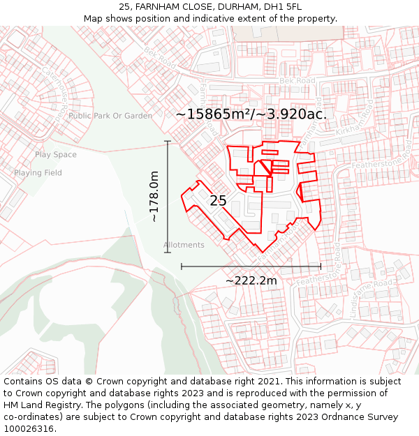 25, FARNHAM CLOSE, DURHAM, DH1 5FL: Plot and title map