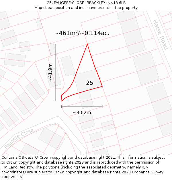 25, FAUGERE CLOSE, BRACKLEY, NN13 6LR: Plot and title map