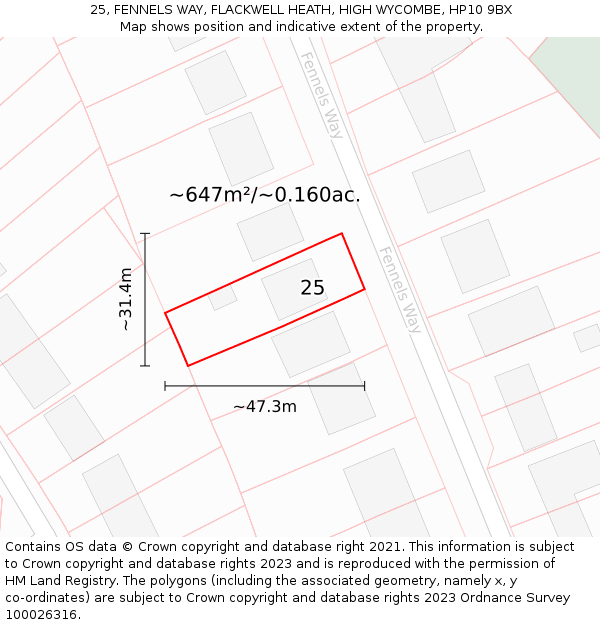 25, FENNELS WAY, FLACKWELL HEATH, HIGH WYCOMBE, HP10 9BX: Plot and title map