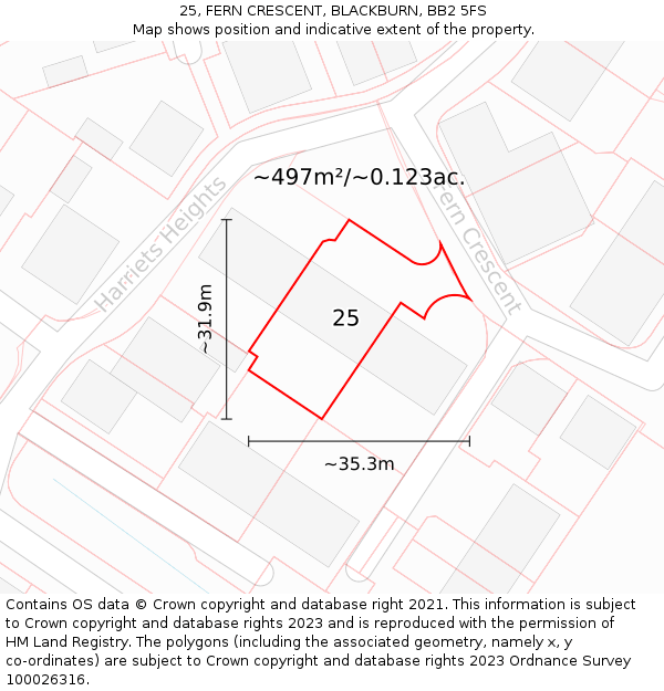 25, FERN CRESCENT, BLACKBURN, BB2 5FS: Plot and title map