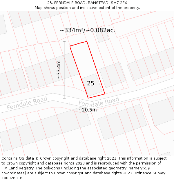 25, FERNDALE ROAD, BANSTEAD, SM7 2EX: Plot and title map