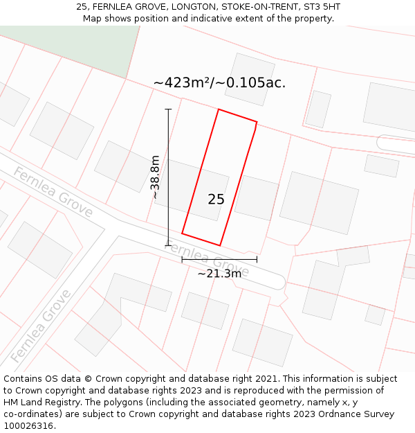 25, FERNLEA GROVE, LONGTON, STOKE-ON-TRENT, ST3 5HT: Plot and title map