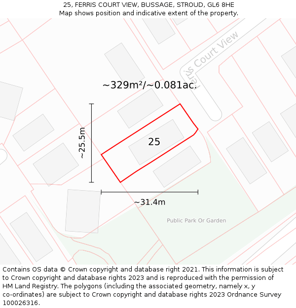 25, FERRIS COURT VIEW, BUSSAGE, STROUD, GL6 8HE: Plot and title map