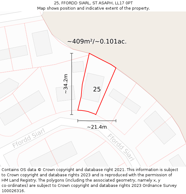 25, FFORDD SIARL, ST ASAPH, LL17 0PT: Plot and title map