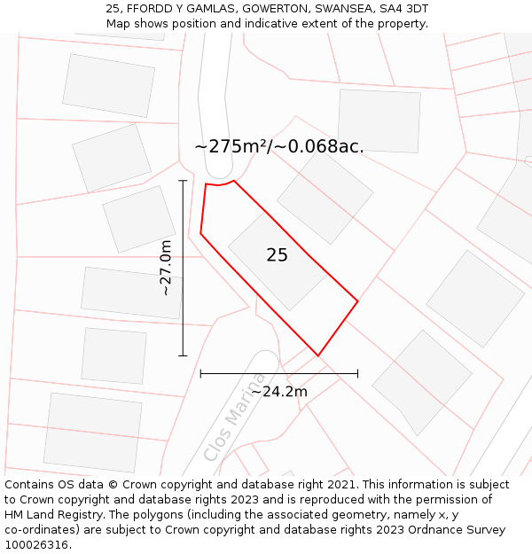 25, FFORDD Y GAMLAS, GOWERTON, SWANSEA, SA4 3DT: Plot and title map