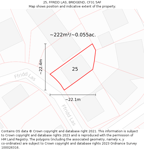 25, FFRIDD LAS, BRIDGEND, CF31 5AF: Plot and title map