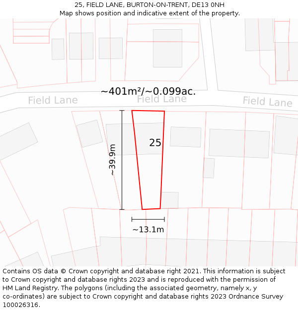 25, FIELD LANE, BURTON-ON-TRENT, DE13 0NH: Plot and title map