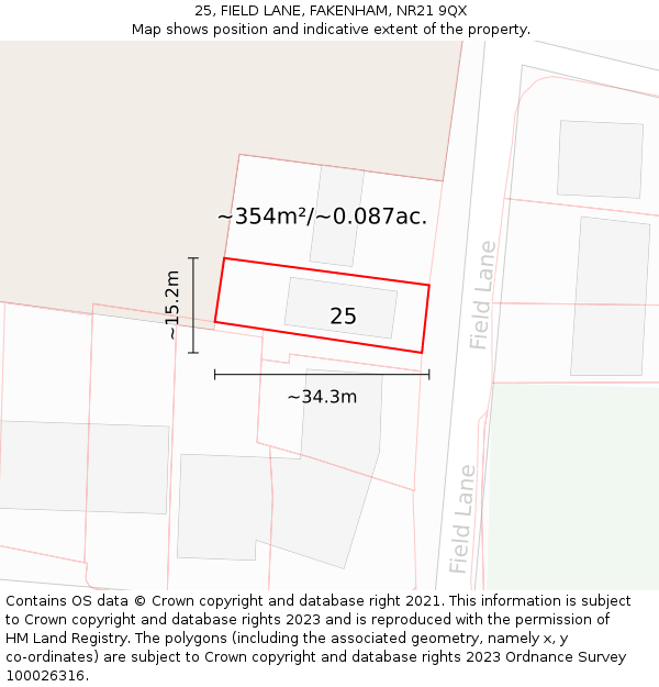 25, FIELD LANE, FAKENHAM, NR21 9QX: Plot and title map