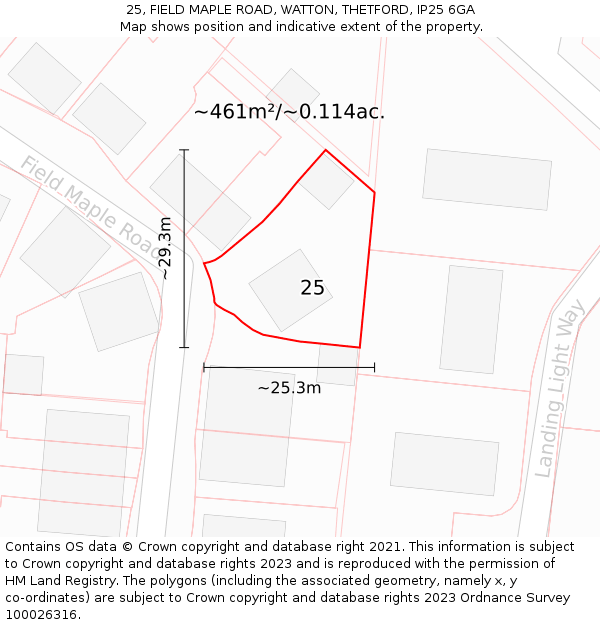 25, FIELD MAPLE ROAD, WATTON, THETFORD, IP25 6GA: Plot and title map