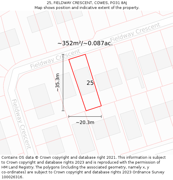 25, FIELDWAY CRESCENT, COWES, PO31 8AJ: Plot and title map