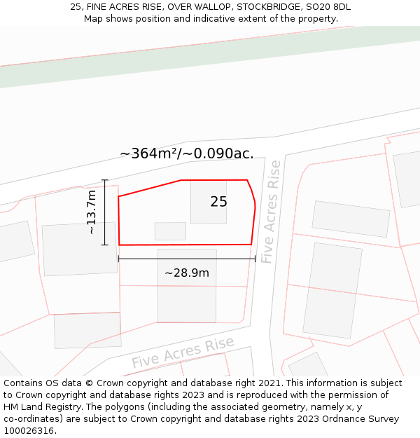 25, FINE ACRES RISE, OVER WALLOP, STOCKBRIDGE, SO20 8DL: Plot and title map