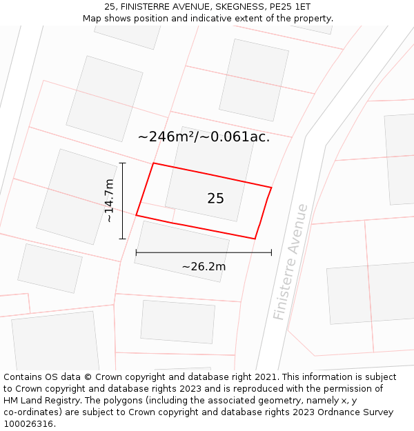 25, FINISTERRE AVENUE, SKEGNESS, PE25 1ET: Plot and title map