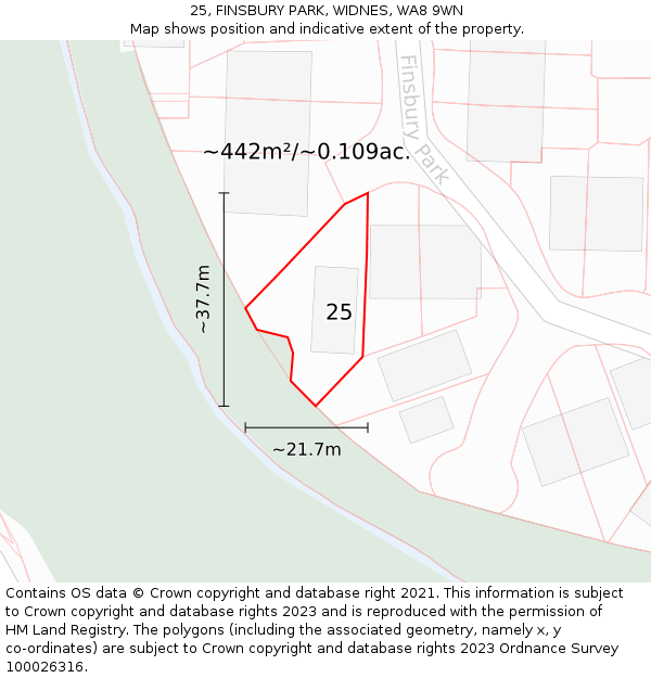 25, FINSBURY PARK, WIDNES, WA8 9WN: Plot and title map