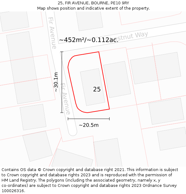 25, FIR AVENUE, BOURNE, PE10 9RY: Plot and title map