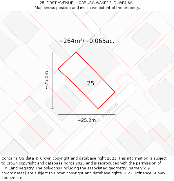 25, FIRST AVENUE, HORBURY, WAKEFIELD, WF4 6AL: Plot and title map