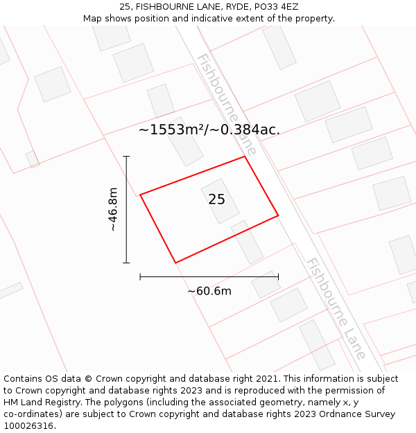 25, FISHBOURNE LANE, RYDE, PO33 4EZ: Plot and title map