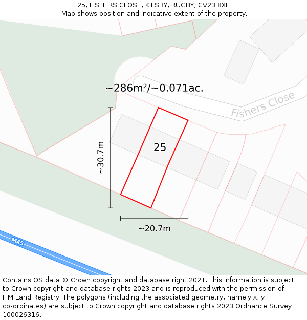 25, FISHERS CLOSE, KILSBY, RUGBY, CV23 8XH: Plot and title map