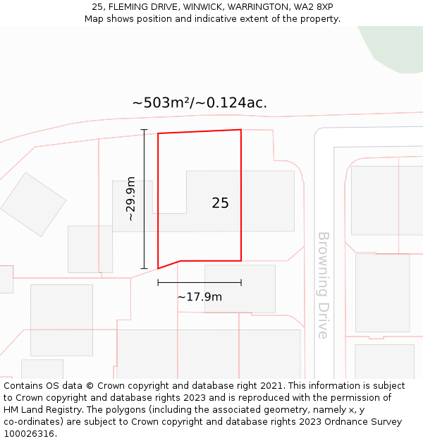 25, FLEMING DRIVE, WINWICK, WARRINGTON, WA2 8XP: Plot and title map