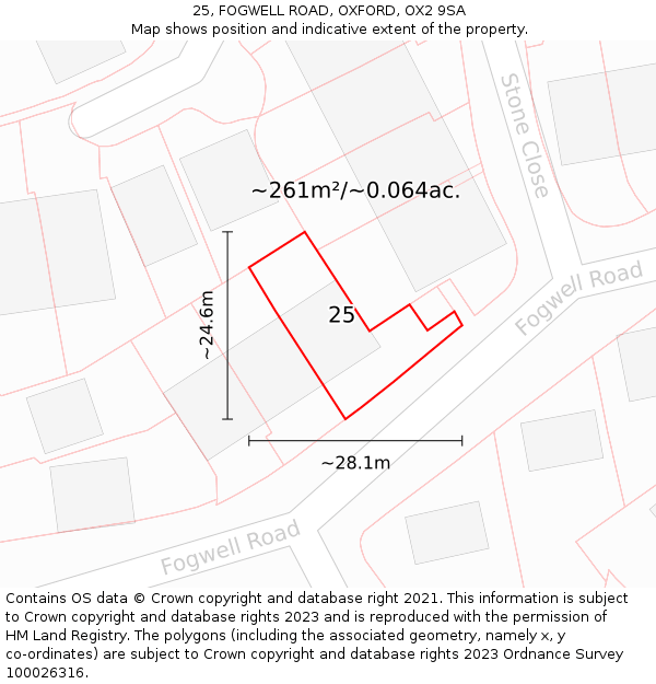 25, FOGWELL ROAD, OXFORD, OX2 9SA: Plot and title map