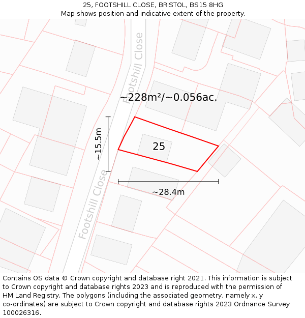 25, FOOTSHILL CLOSE, BRISTOL, BS15 8HG: Plot and title map