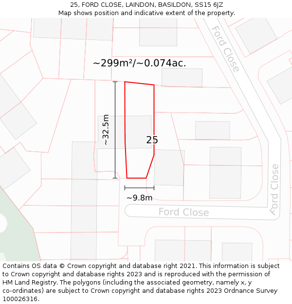 25, FORD CLOSE, LAINDON, BASILDON, SS15 6JZ: Plot and title map