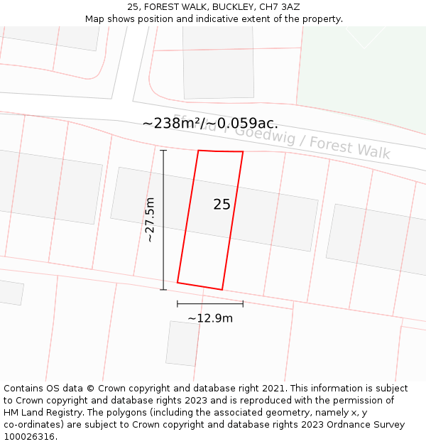 25, FOREST WALK, BUCKLEY, CH7 3AZ: Plot and title map