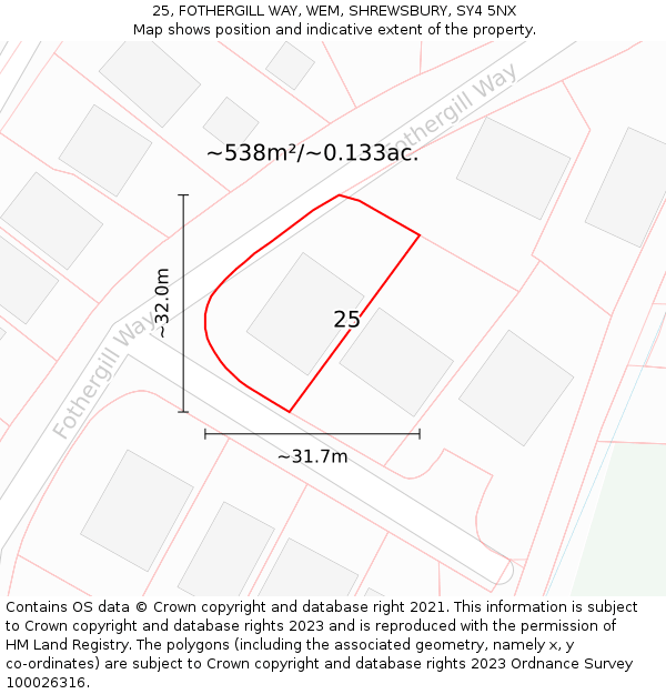 25, FOTHERGILL WAY, WEM, SHREWSBURY, SY4 5NX: Plot and title map