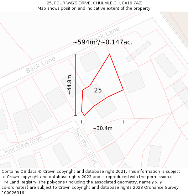 25, FOUR WAYS DRIVE, CHULMLEIGH, EX18 7AZ: Plot and title map