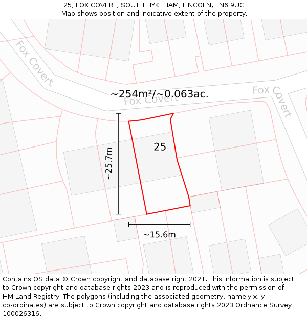 25, FOX COVERT, SOUTH HYKEHAM, LINCOLN, LN6 9UG: Plot and title map