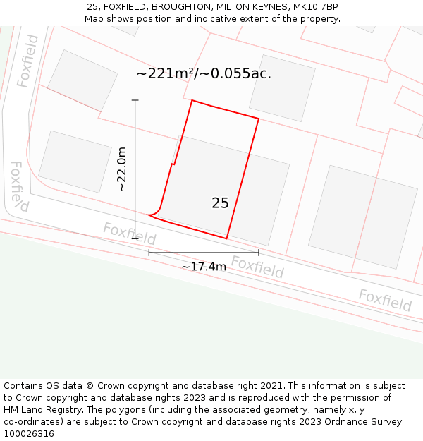 25, FOXFIELD, BROUGHTON, MILTON KEYNES, MK10 7BP: Plot and title map